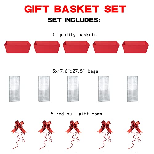 Basket For Gifts Empty, 5 Pack Sturdy Empty Gift Basket Kit With Handles, Red Cardboard Empty Gift Baskets To Fill Bulk For Holiday, Birthday, Christmas, Valentines Day And Any Occasion - Thumbnail 3