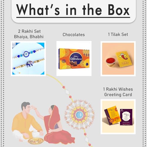 Image of Rakhi Gift for Brother with Chocolates Gift Combo | Premium Rakhis with Chocolates and Roli Chawal Tika | Rakhi for Brother with Gift Hamper (Combo-2)