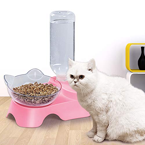 MILIFUN Double Dog Cat Bowls - Pets Water and Food Bowl Set, 15°Tilted Water and Food Bowl Set with Automatic Waterer Bottle for Small or Medium Size Dogs Cats by MILIFUN - Image 9