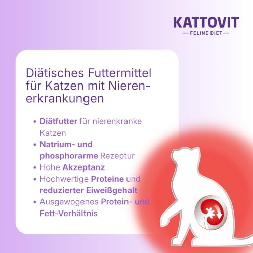 KATTOVIT - Niere/Renal Multipack Nassfutter für Katzen | Zur Unterstützung der Nierenfunktion für ausgewachsene Katzen. Diätfutter als Alleinfuttermittel im Frischebeutel | 12 x 85g