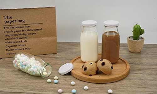 Danmu Art 3pcs 250ml Glass Milk Bottle with Pretty White Lids Small Glass Jars for Decoration
