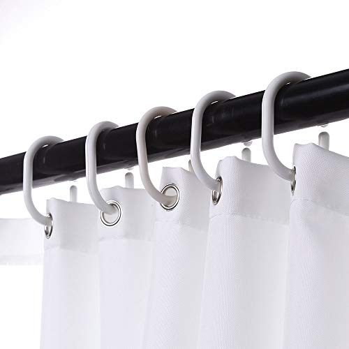 image for Uphome White Fabric Shower Curtain with Colorful Pom Pom Trims, Vintag