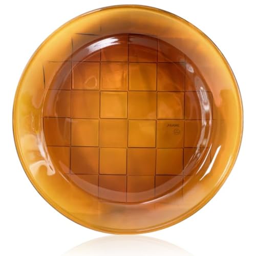 HMM X Akame - Woven Plate - 6.3 Inch Recycled Glass Plate for Salad & Dessert, Small Round Vintage Style Dish with Artisanal Basket Weave Design, SGS Certified - Amber