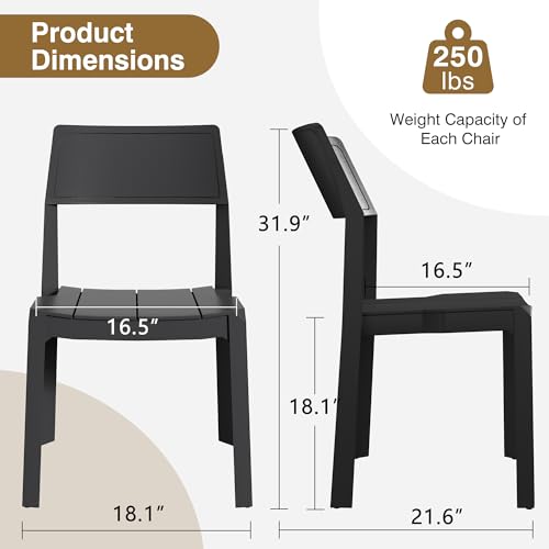 VECELO Plastic Stackable Dining Chairs Set of 4, Portable Patio Chairs for Indoor & Outdoor Use, No Assembly Required, Matte Black