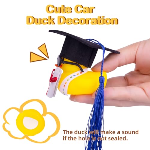 CoFuBcad Graduation Duck Car Ornament, Rubber Duck Car Dashboard Decor with Mini Graduation Hat Sash Glasses - Thumbnail 4