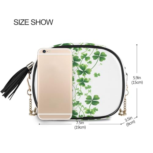 ALAZA Women's St. Patrick's Day Clover Leaves Green PU Leather Crossbody Bag Shoulder Purse with Tassel3