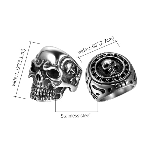 OIDEA 2PCS Bikers Stainless Steel Gothic Skulls Ring Black Silver3