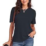 JENIFISO Women's Ripped Summer T Shirts Short Sleeve Tunic Tee Casual Tops Blouses(Black t shirt, L)