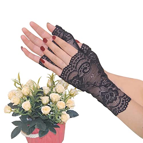 Women's Short Lace Gloves Fingerless for Driving - Thumbnail 5