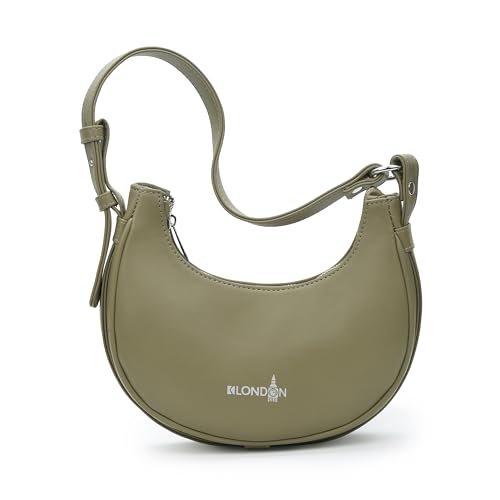 Image of K London Women's Vegan Leather Half Moon Bag | Stylish Black Shoulder Hobo | Compact Baguette Purse for Office, Casual, Party & Travel Use