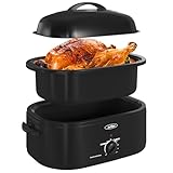 Sunvivi Electric Roaster,20 Quart Roasting Oven with Self-Basting Lid Removable Pan,Turkey Roaster Oven with 150 to 450F Temperature Control Cool-Touch Handles,Black