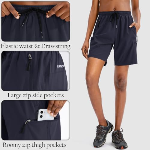 SANTINY Women's 5''/ 7''/9'' Hiking Cargo Shorts Quick Dry Lightweight Summer Shorts for Women Athletic Golf Zipper Pockets(Navy_XXL) by SANTINY - Image 2