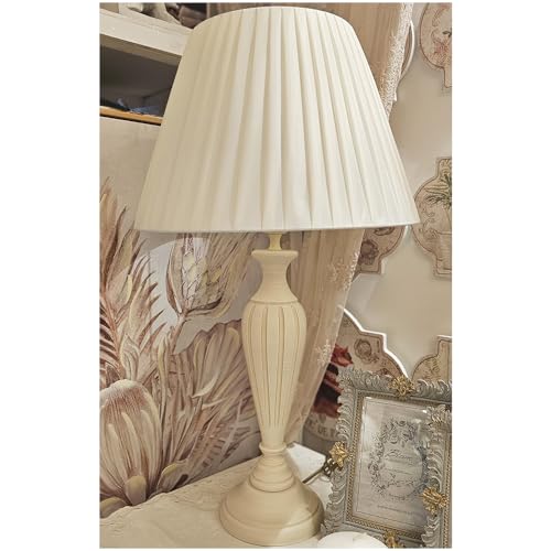 Brulamp Lampada da tavolo abat-jour grande in legno rigato avorio con paralume, artigianale made in italy D40xH68 cm
