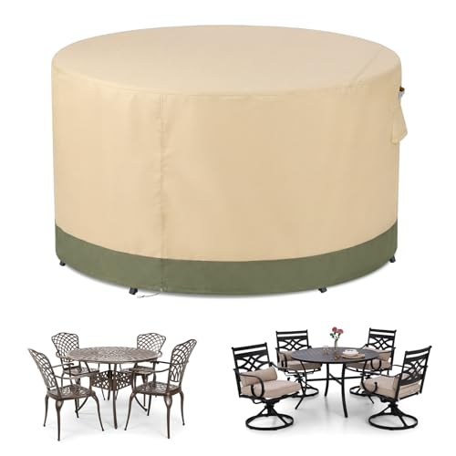 BPS Waterproof Patio Table and Chairs Cover, 600D Anti-UV Outdoor Dining Furniture Set Cover with Air Vent and Storage for Patio Round Sectional Set, 108''Dia x 32''H by BPS - Used condition - US$32.46