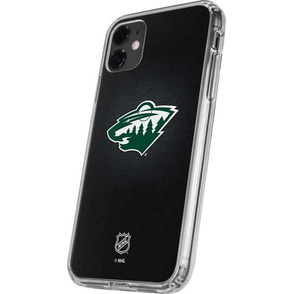 Skinit Clear Phone Case Compatible with iPhone 11 - Officially Licensed NHL Minnesota Wild Black Background Design