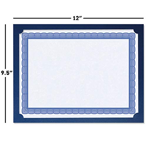 Plain Blue Certificate Holders - Pack Of 25, Linen Cover 80 Lb. Stock, Single-Sided, Die-Cut Corners, For Office, Business Awards, Graduation, School Diploma Holder, 9-1/2" X 12" #TOP1