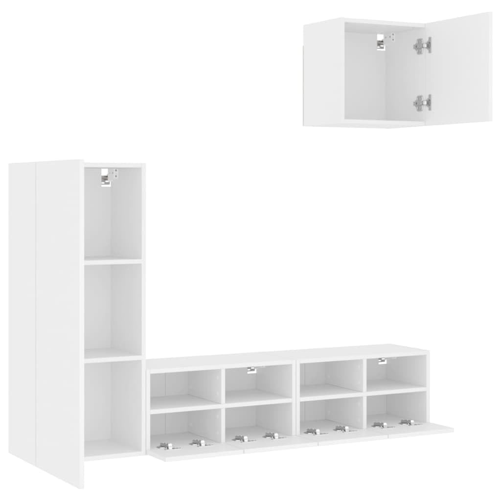 Set di 4 mobili da parete per TV, colore bianco, in legno