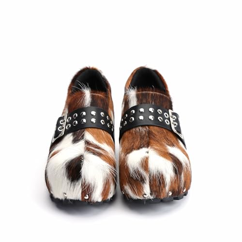 Image of XOBZJH Women's Calf Hair Print Waterproof Non-Slip Platform Professional Clogs & Mules with Arch Support-Nursing Shoes for Standing All Day