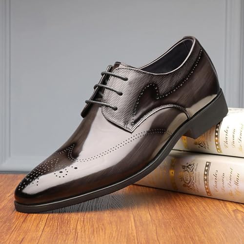 Mens Business Tuxedo Oxfords Dress Shoes, Patent Pointed Toe Lace-up Business Comfortable Chunky Heel Soft Bottom Casual Work Office Formal Derby Dress Shoes2