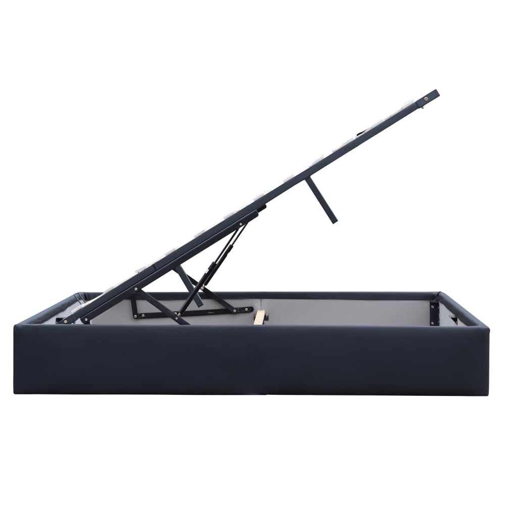 King of Dreams Solide Lit Coffre Noir + Pieds pour Matelas 140x190 cm - 12 Lattes - Loris - Montage Rapide et Facile - revetement PVC Simili Facile d'entretien