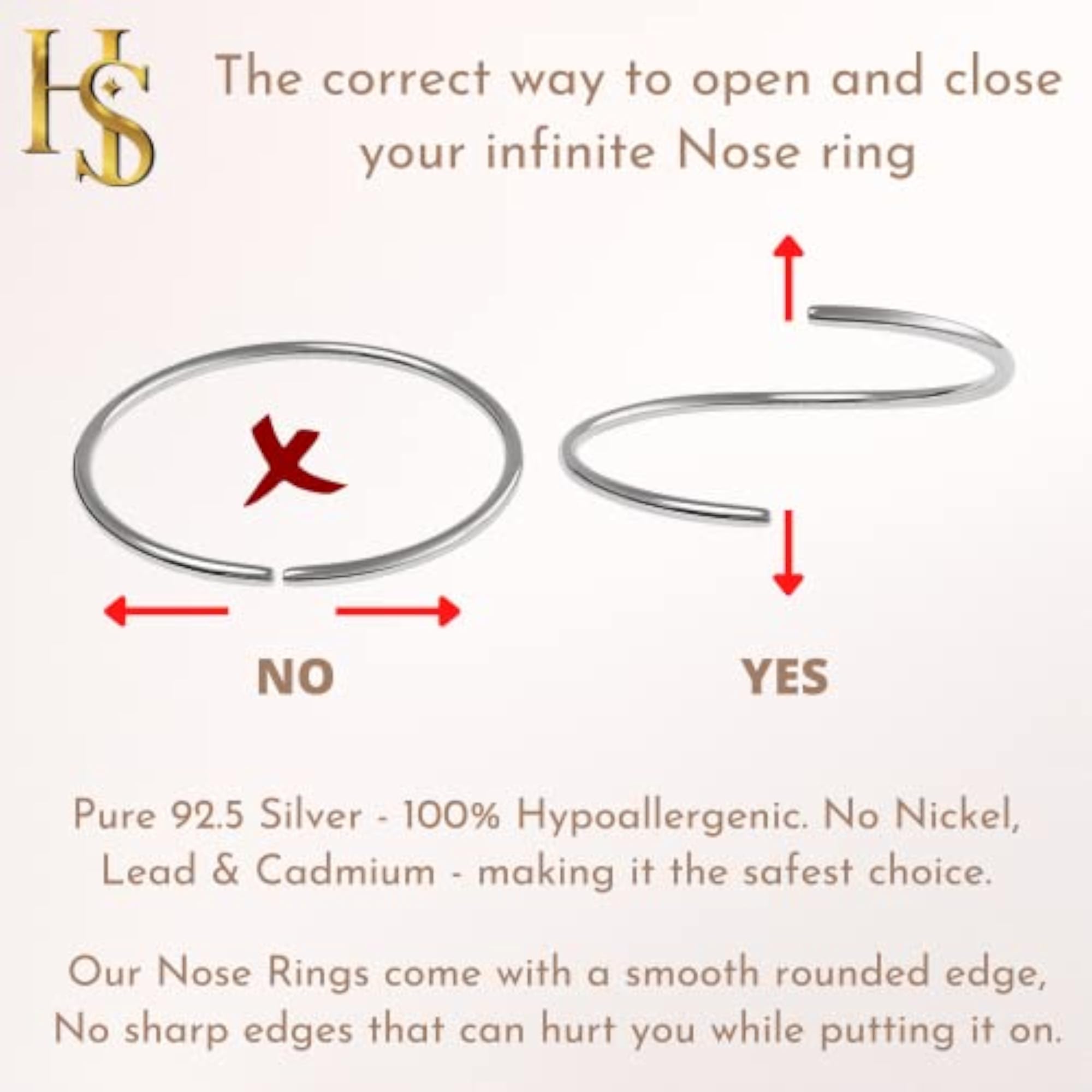 92.5 Sterling Silver Nose Ring for Piercing