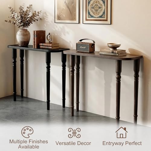 Mesa consola de madera maciza rectangular detrás del sofa y mueble de pasillo estrecho 7
