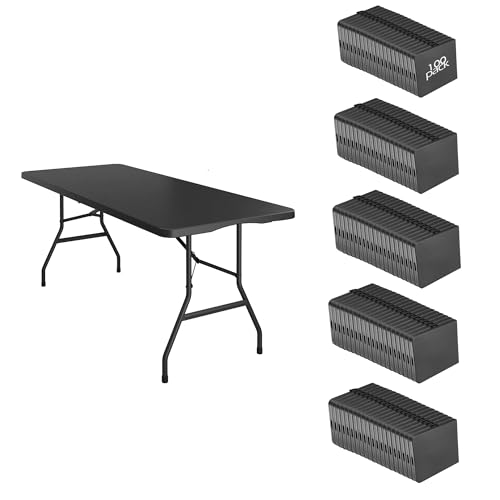 100 Pack of 6 Foot Foldable Table with Built in Handle & Steel Legs ,Heavy Duty Portable ,Perfect for Party, Dining, Wedding, Events, Picnic Indoor, Outdoor, Camping, Utility, Folding(Black-100pac)