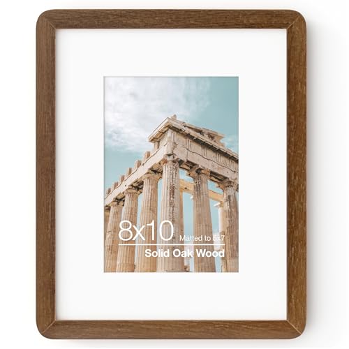 FLYJOE 8X10 Solid Oak Wood Photo Frame | 8X10 Picture Frame With Mat For 5X7 | Plexiglas And Hanging Hardware Included | Walnut, 3 Packs