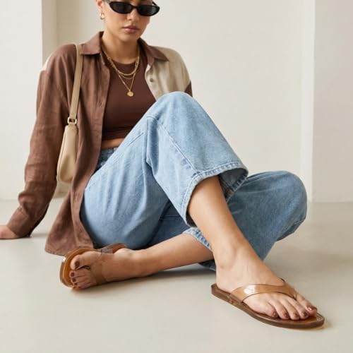 CUSHIONAIRE Tropic Thong Jelly Flip Flops for Women with Square Toe and Wide Strap Design, Comfortable Lightweight Womens Sandals, MOCHA 7 by CUSHIONAIRE - Used condition - Image 2