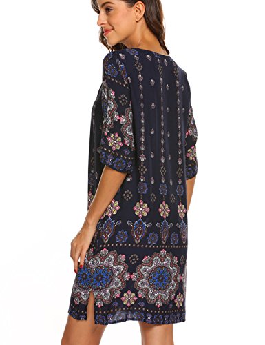 Halife Bohemian Dresses Summer Casual Womnes Ethnic Style Floral Shift Dress Sundress Navy Blue,Xl #TOP4
