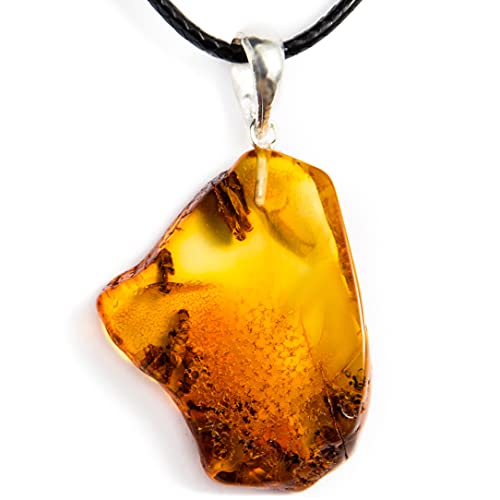 Pendant For Women And Men, Genuine Baltic Unpolished Amber, Cord Necklace With Clasp (Small Honey Color), Small And Larger #TOP2