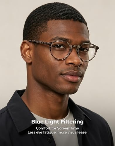 Image of TIJN Blue Light Blocking Glasses Men Women Vintage Thick Round Rim Frame Eyeglasses
