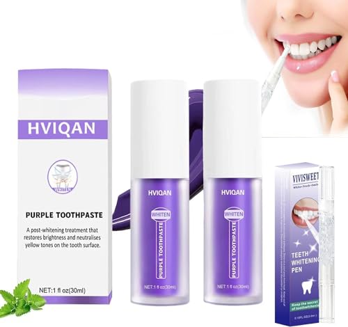 Purple Blanqueador dental V34,3PCS Blanqueamiento Dental Pasta de Dientes Morada,Pasta de Dientes Blanqueadora,Pasta Blanqueadora dientes,Corrector de Color dientes,Teeth Whitening Toothpaste de Viaje