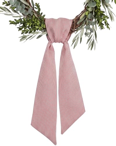 Kutyndrix Red and White Striped Wreath Sash for Front Door, 5.12" x 54.33" Holiday Christmas Valentine Door Ribbon Decorations