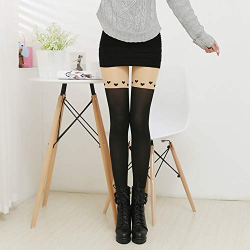 Kawaii Tights Cat Stockings Pantyhose Cartoon Bunny Socks Women Girls Cute Animal Mock Knee Nude High Thigh Tattoo Patterned Hosiery Leggings 1 Pack Love #TOP1