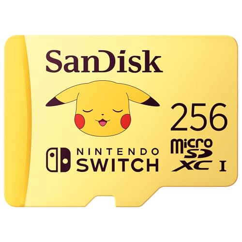 SanDisk microSDXC Produit sous Licence pour Les Consoles Nintendo Switch, Pokémon Pikachu 256 Go (UHS-I Carte, jusqu'à 100 Mo/s, Class 10, U3, V30, 4K UHD, Compatibles Nintendo Switch 1, Lite, OLED)