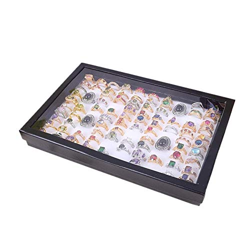 Muranba Jewelry Rings Display Tray Velvet 100 Slot Case Box Jewelry Storage Box WH White