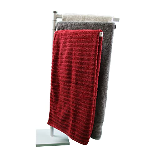 Freestanding Towel Rack Holder 3 Swivel Arms Square Base White Metal #TOP1