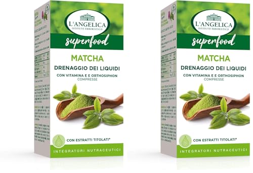 Angelica, Matcha, Integratore Drenante, Favorisce il Drenaggio dei Liquidi Corporei, Senza Lattosio, Senza Glutine, Vegan, Formato: 60 Compresse (Confezione da 2)