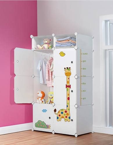 Image of EXVITO 6+2 Door Kids Plastic Wardrobe for Clothes, Foldable Plastic Almirah for Clothes, Collapsible Wardrobe for Storage, Baby Cupboard for Clothes, Storage Rack for Kids - White