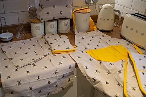east2eden Countryside Kitchen Bee Design Single Oven Glove Mitt & Tea Kitchen Towel Set