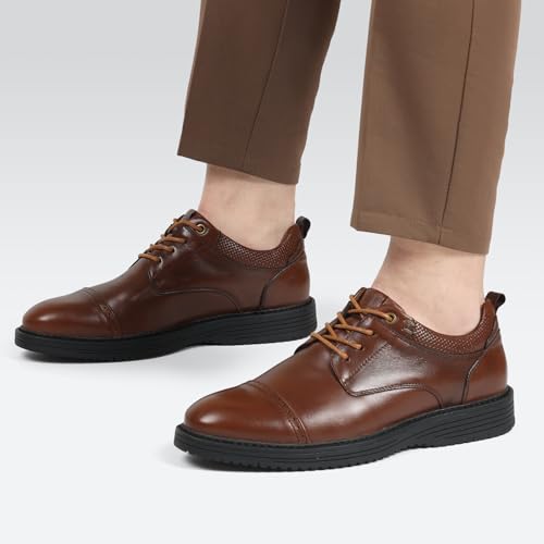 Image of Men's Full-Grain Leather Oxfords, Business Formal Dress Shoes with Arch Support, Comfortable for Office, Daily & Dating