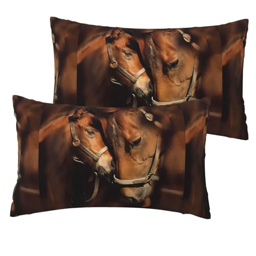 Horse Printing Simple Opulence Imitation Linen Pillowcase 2 Sets Of Soft And Durable 12''X20'' For Sofa Bed