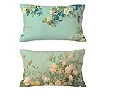 Herbst Kissen Grün Kissenbezug 40 x 70 cm Kopfkissen Leinen Sofakissen Blume Dekokissen...