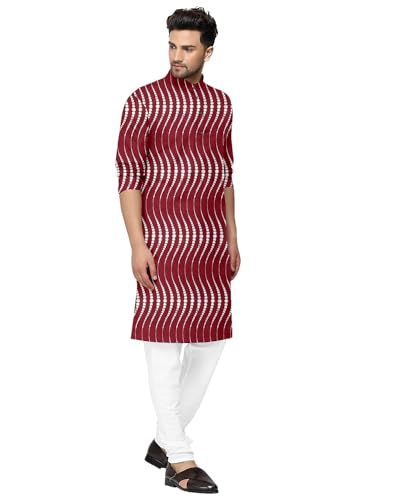 Image of Gauri Laxmi Enterprise Men's Cotton Blend Foil Print Kurtas (Ethnic Wear) (38, Maroon)