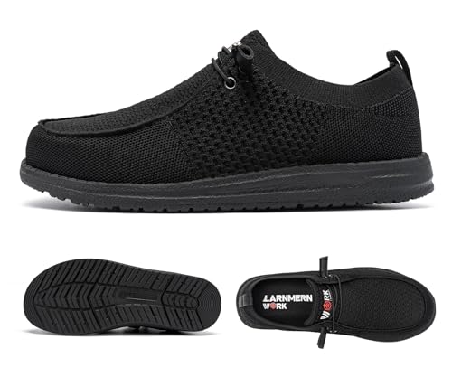 Image of LARNMERN Slip On Steel Toe Shoes Men Lightweight Comfortable Lounging Walking Sneakers Steel Toe Loafers