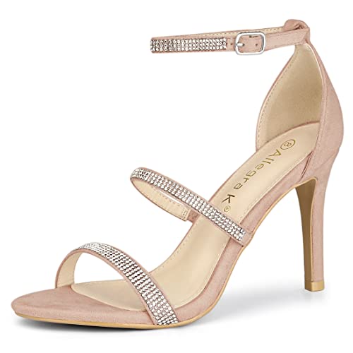 Allegra K Allegra K Women's Rhinestone Ankle Strap Stiletto High Dust Pink Heels Sandals 8 M US