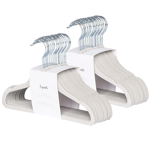 Image of 3 Sprouts Velvet Baby Hangers - Non-Slip Hangers for Infant and Toddler Clothes - Slim Space-Saving Design with Nordic Colors for Nursery - 30 Pack - Gray