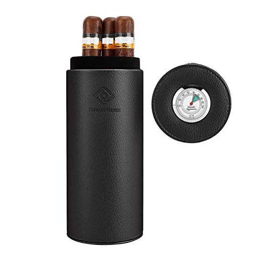 Fortune Nexus® High Quality Portable Leatherette Cigar Humidor Black, Cedar Wood Interior Cigar Case with Humidifier and Built-in Hygrometer