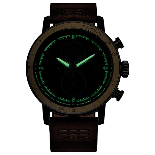 Image of CITIZEN Men's Eco-Drive Mandalorian Chronograph, 44mm Two-Tone Ion-Plated Stainless Steel Case with a Brown Leather Strap & Gray Dial (Style: CA0857-09W)